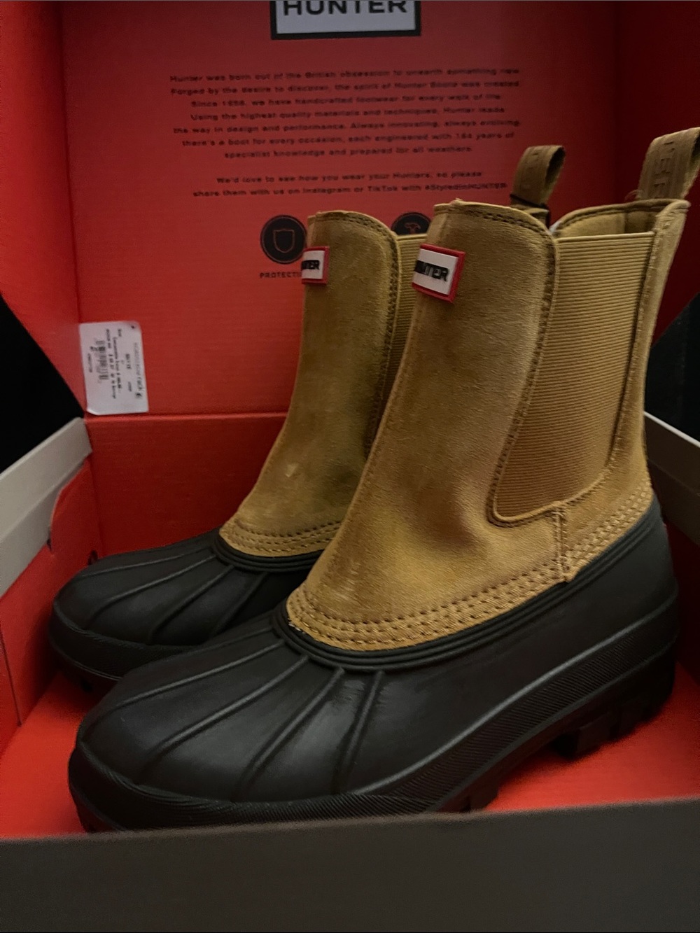 Hunter Women’s Sutton Waterproof Brown & Camel Color Duck Boots Sz 11 NWB - Picture 11 of 17